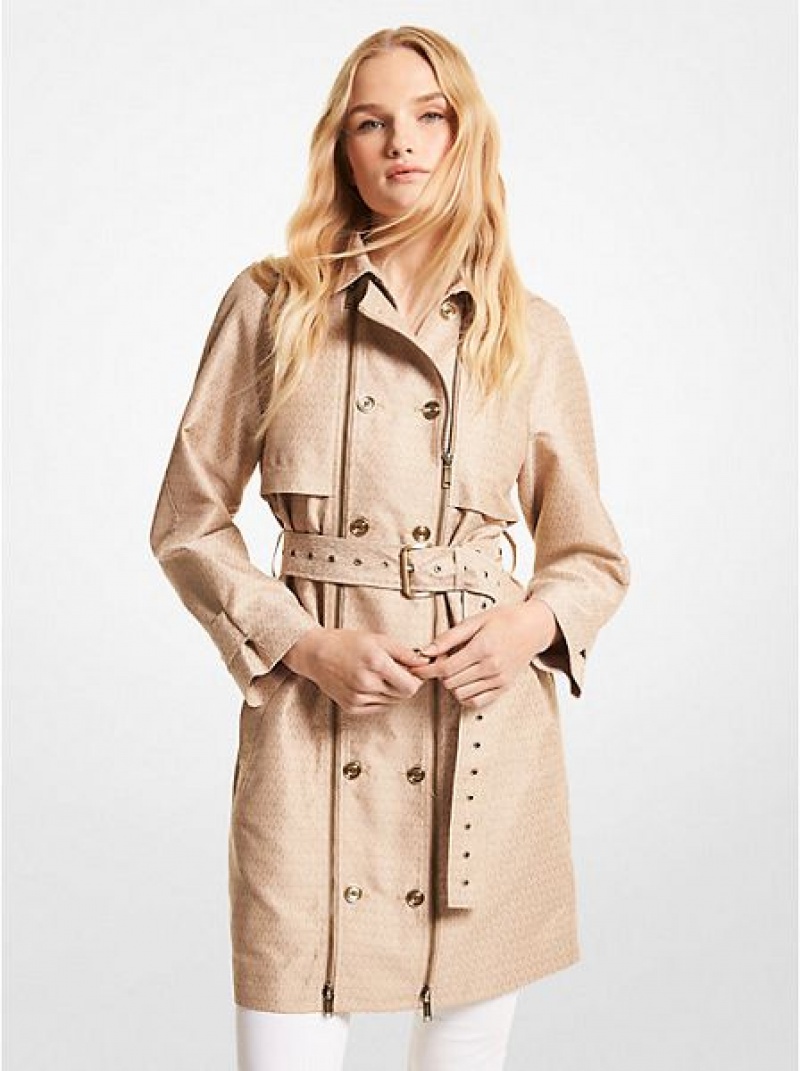 Michael Kors Logo Jacquard Double-zip Trench Mäntel Damen Khaki | 652801-JAX