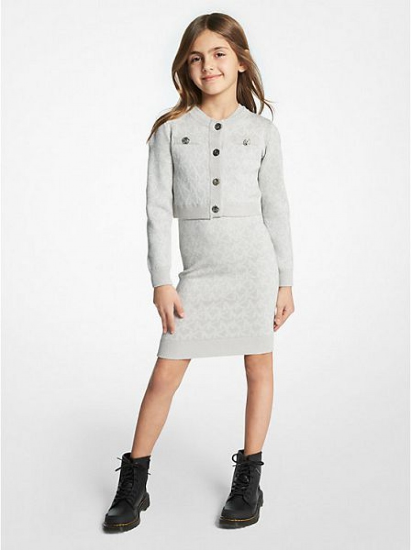 Michael Kors Logo Jacquard Strickjacke Kinder Grau | 649201-SKU