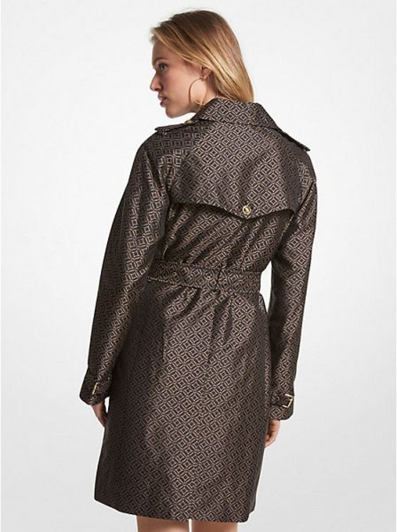 Michael Kors Logo Jacquard Trench Mäntel Damen Schwarz Gold | 618549-QKX