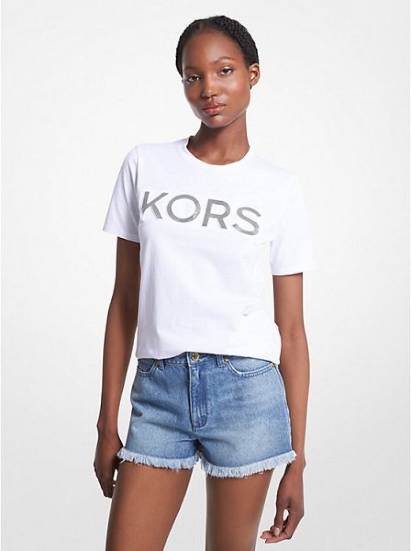 Michael Kors Logo Organic Baumwoll T-shirts Damen Weiß | 798064-UCZ