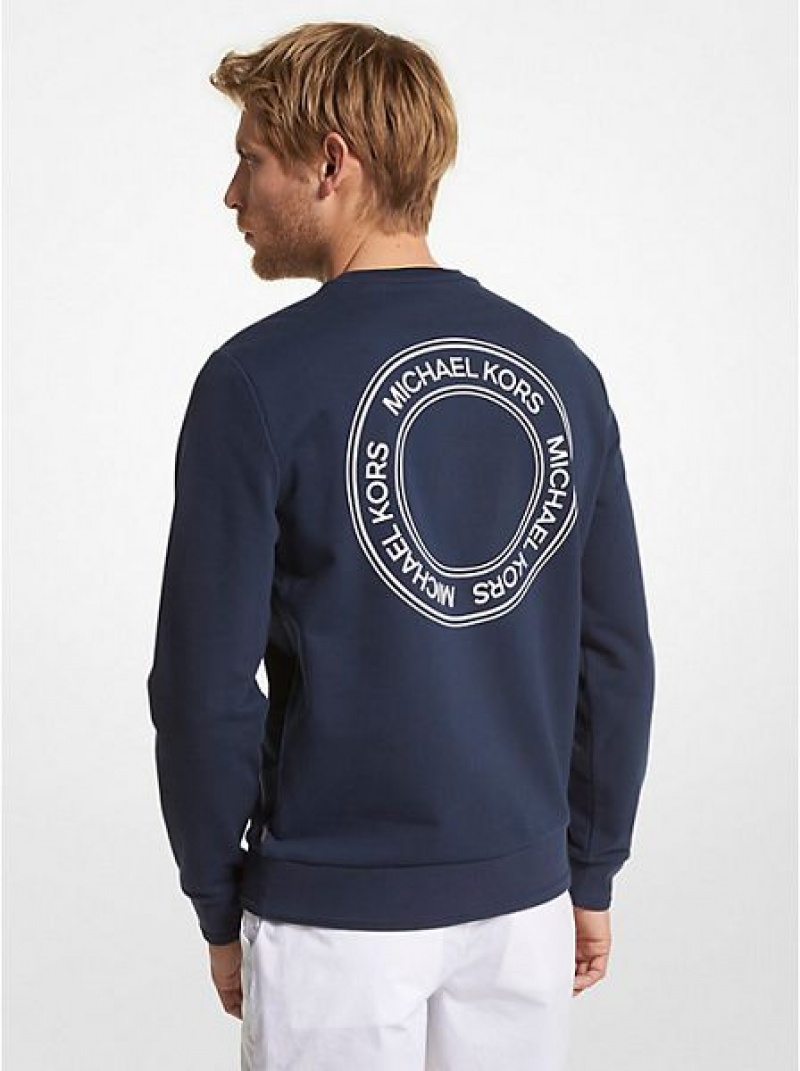 Michael Kors Logo Print French Terry Blend Sweatshirts Herren Navy | 392074-AGR