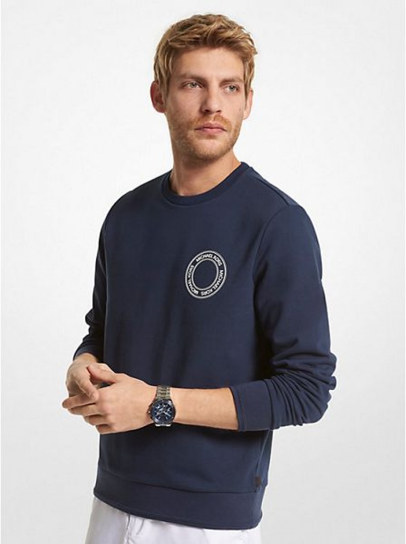 Michael Kors Logo Print French Terry Blend Sweatshirts Herren Navy | 392074-AGR