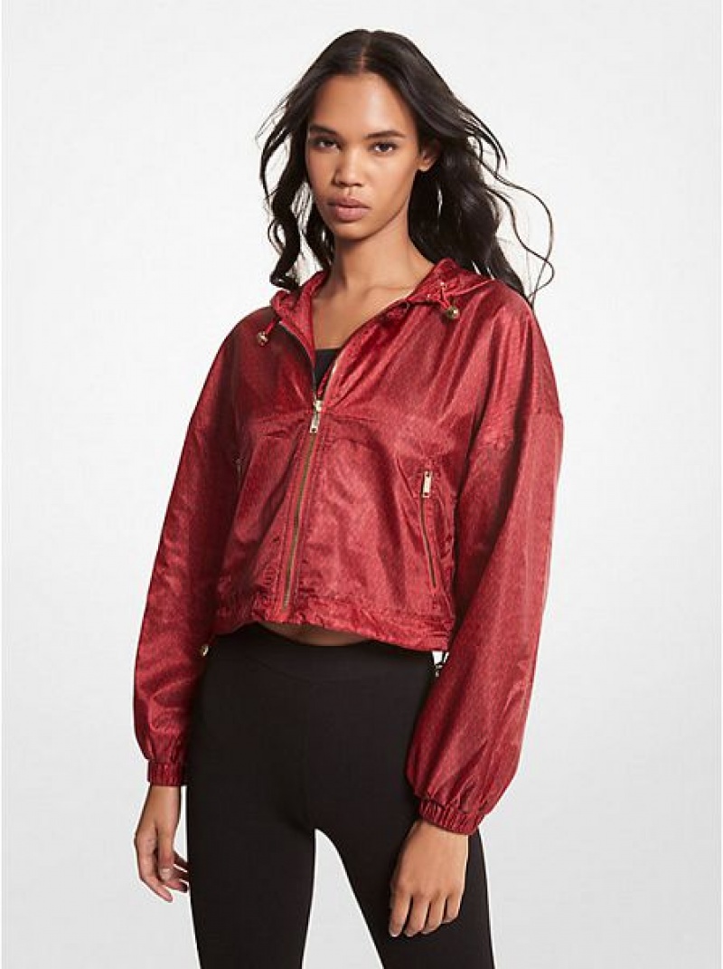 Michael Kors Logo Satin Cire Cropped Windjacke Damen Rot | 940362-VAC