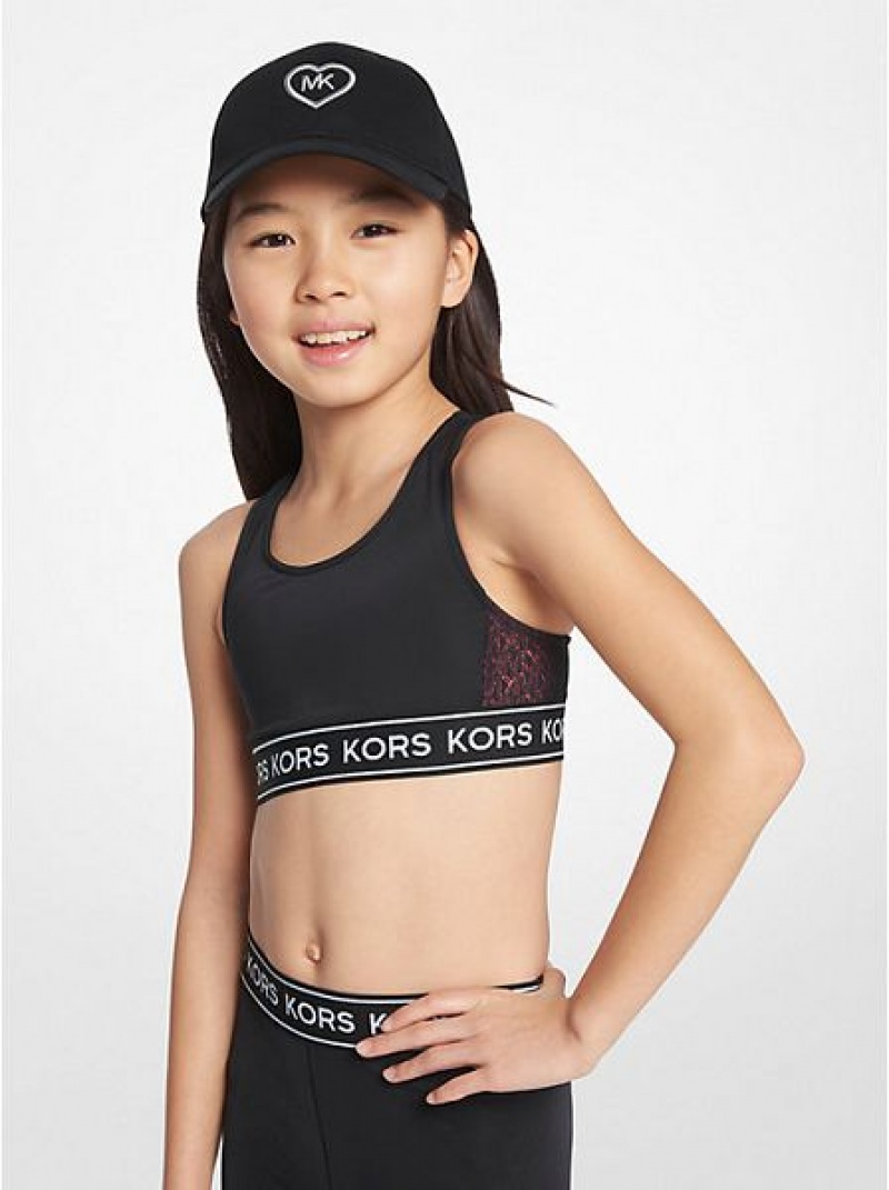 Michael Kors Logo Tape Stretch Jersey Sport Bh Kinder Schwarz | 712859-YUG