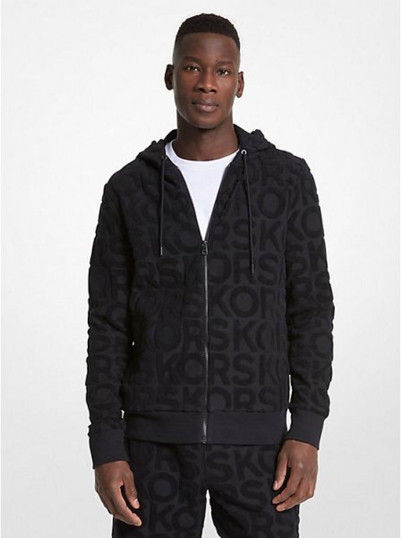 Michael Kors Logo Terry Baumwoll Blend Zip-up Hoodie Herren Schwarz | 695273-FAJ