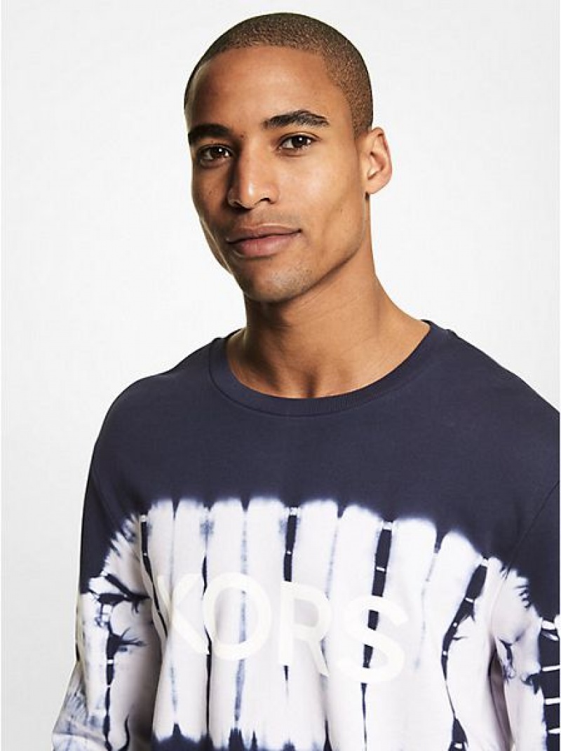 Michael Kors Logo Tie Dye Baumwoll Sweatshirts Herren Navy | 906254-OJT