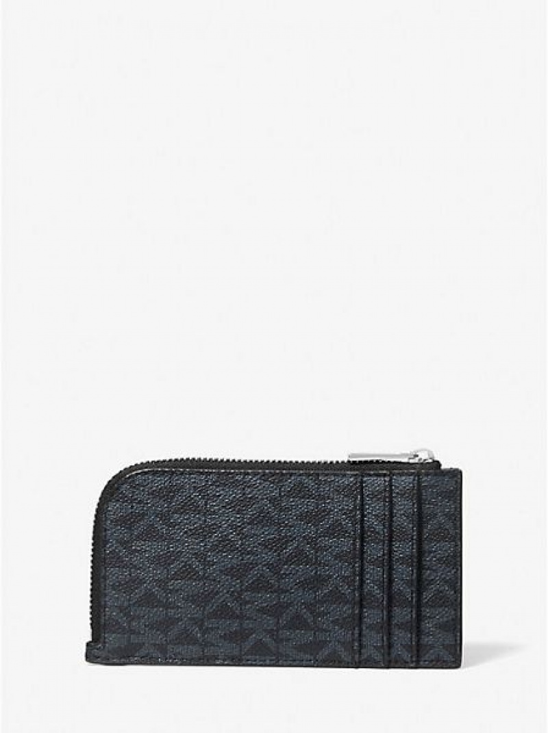 Michael Kors Logo Zip-around Card Case Geldbörse Herren Schwarz Navy | 891056-XGH