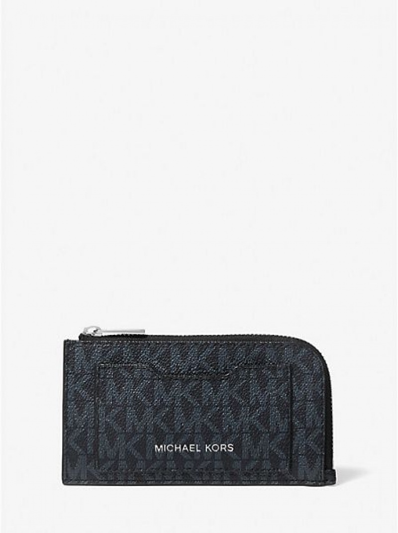 Michael Kors Logo Zip-around Card Case Geldbörse Herren Schwarz Navy | 891056-XGH