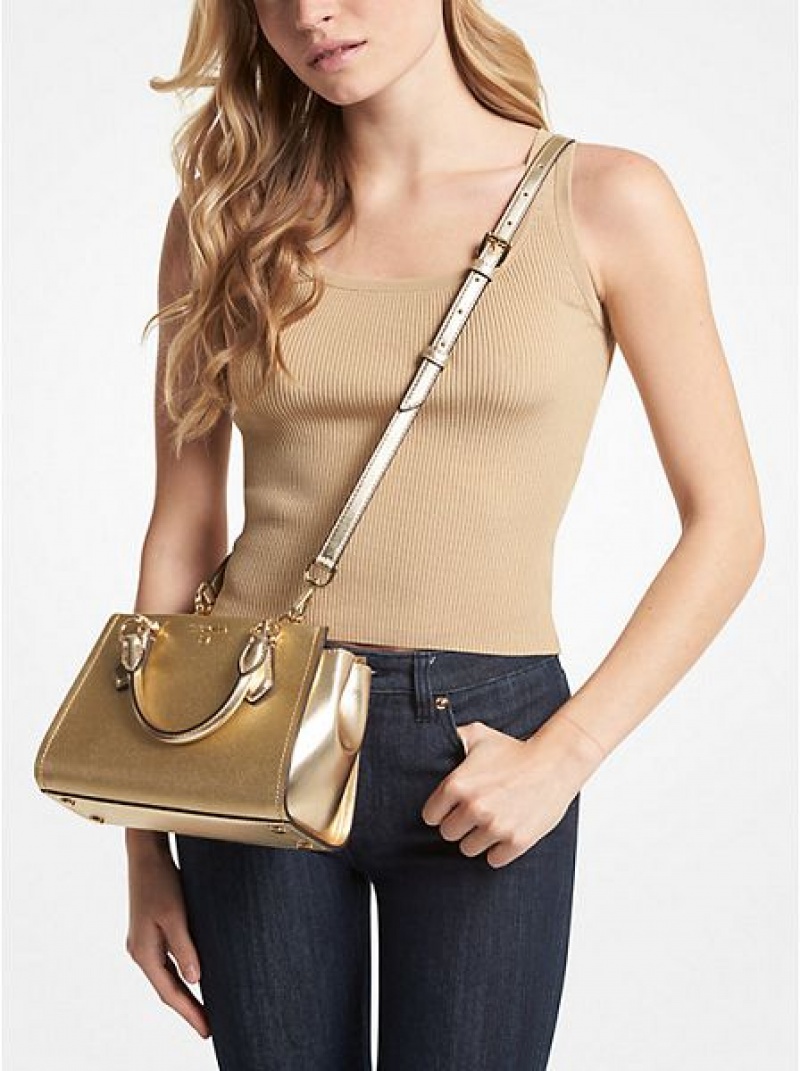 Michael Kors Marilyn Small Metallic Saffiano Leder crossbody taschen Damen Gold | 410952-EVM