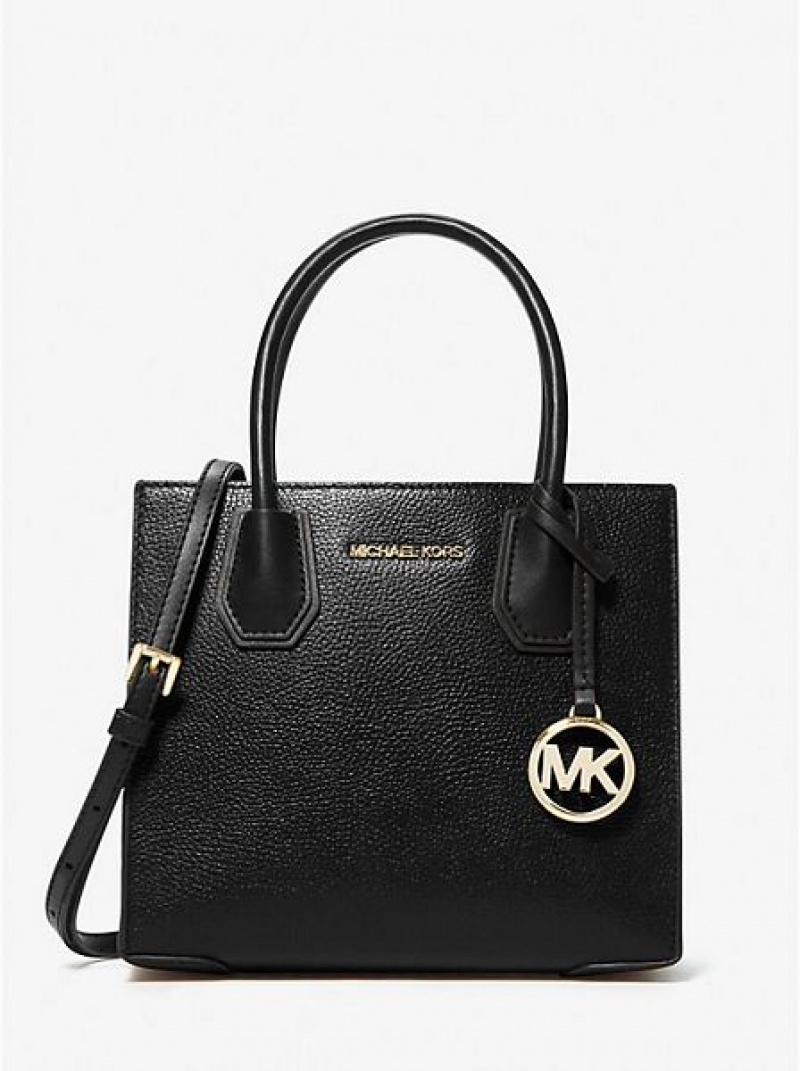 Michael Kors Mercer Medium Pebbled Leder crossbody taschen Damen Schwarz | 850692-BNA