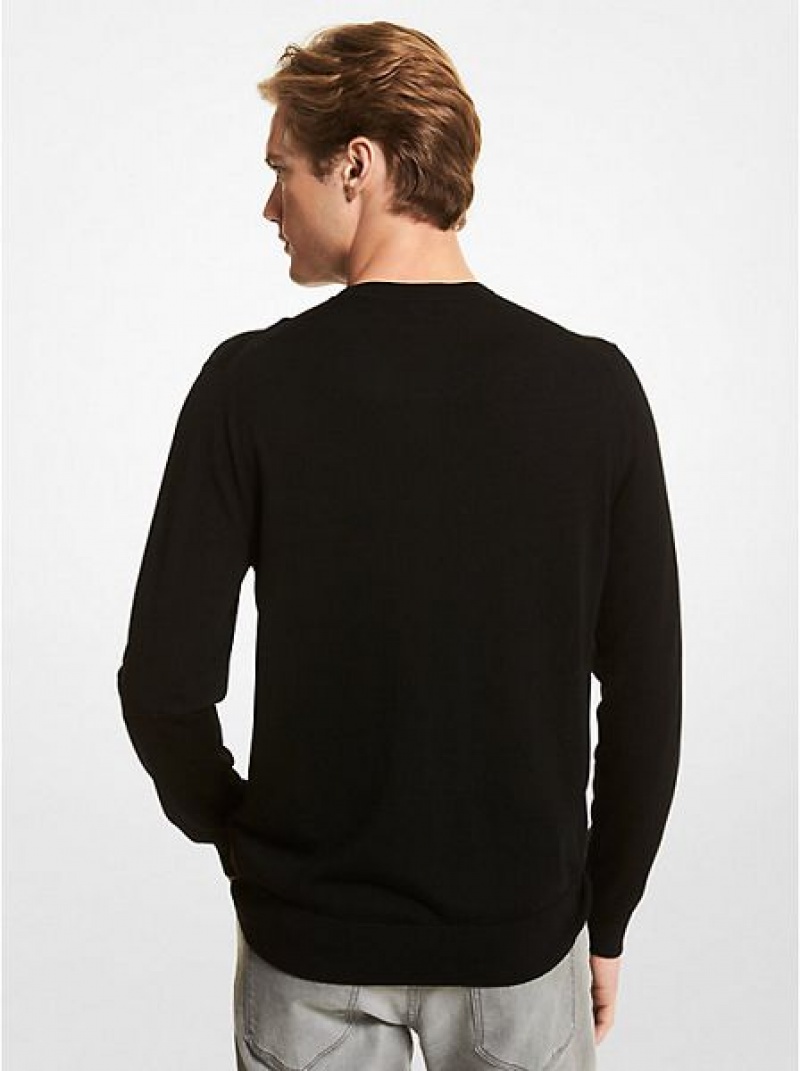 Michael Kors Merino Wolle Pullover Herren Schwarz | 603429-NWI