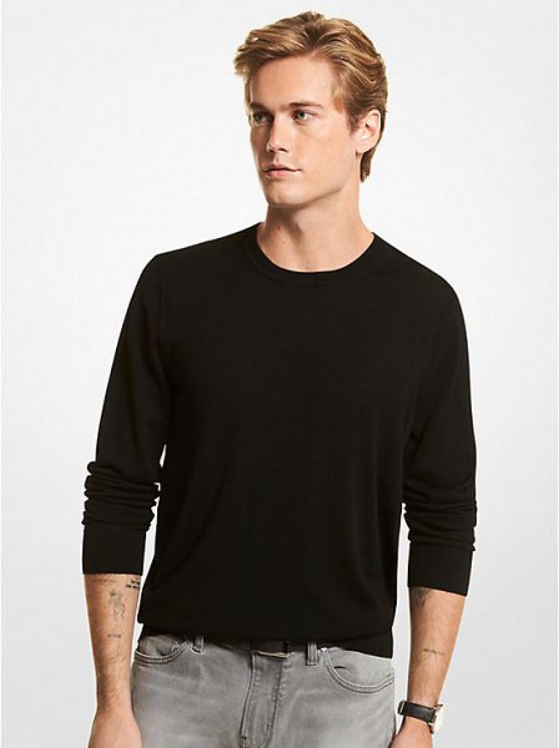 Michael Kors Merino Wolle Pullover Herren Schwarz | 603429-NWI