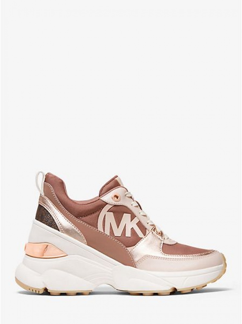 Michael Kors Mickey Canvas And Leder Sneakers Damen Rosa Gold Weiß | 763542-GNH