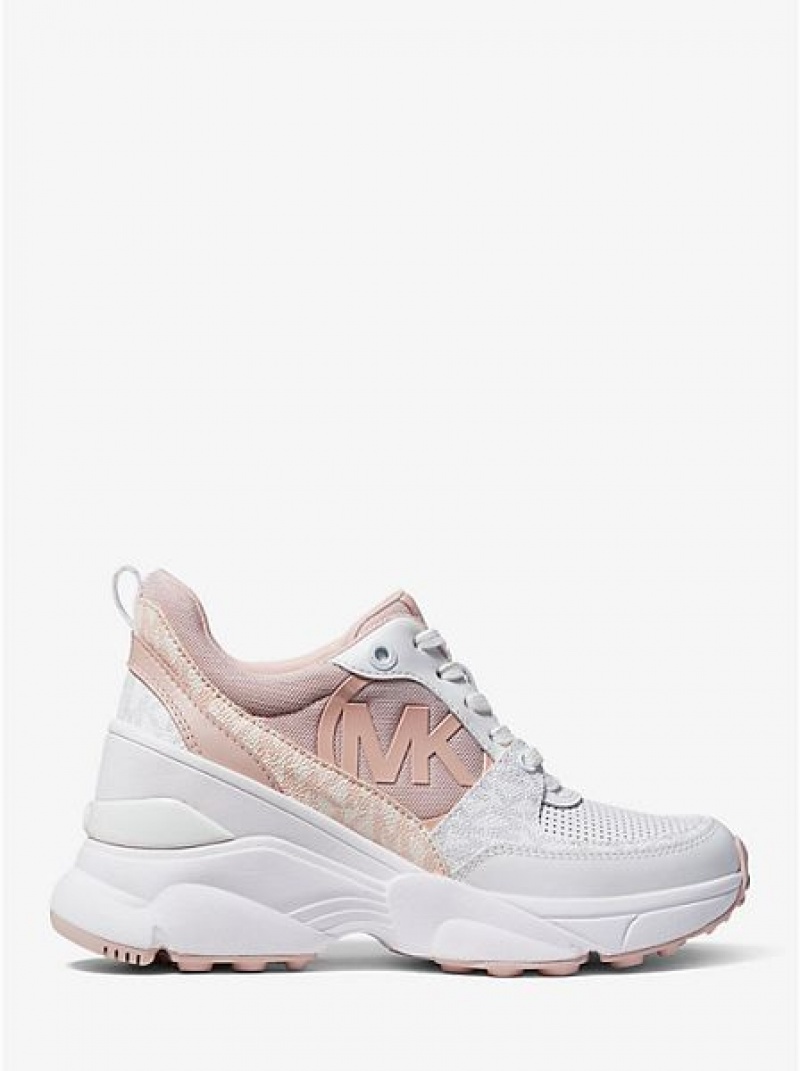 Michael Kors Mickey Mixed-media Sneakers Damen Rosa | 139708-BXW