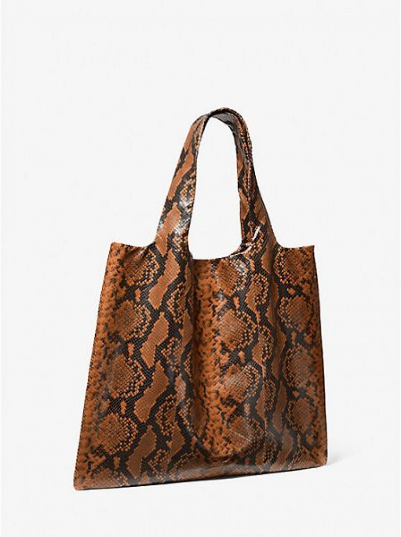 Michael Kors Monogramme Python Embossed Leder Tragetaschen Damen Braun | 167584-TSK