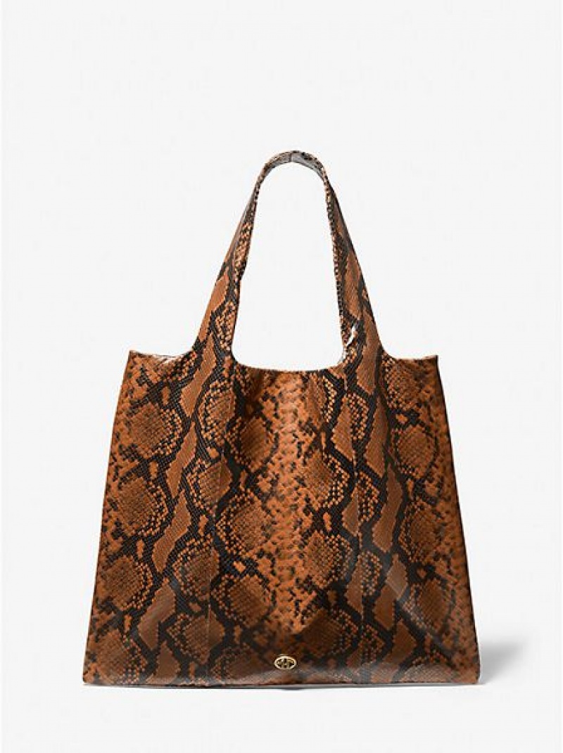 Michael Kors Monogramme Python Embossed Leder Tragetaschen Damen Braun | 167584-TSK