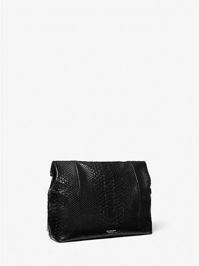 Michael Kors Monogramme Python Embossed Leder Lunch Box Unterarmtasche-Taschen Damen Schwarz | 652748-DNM