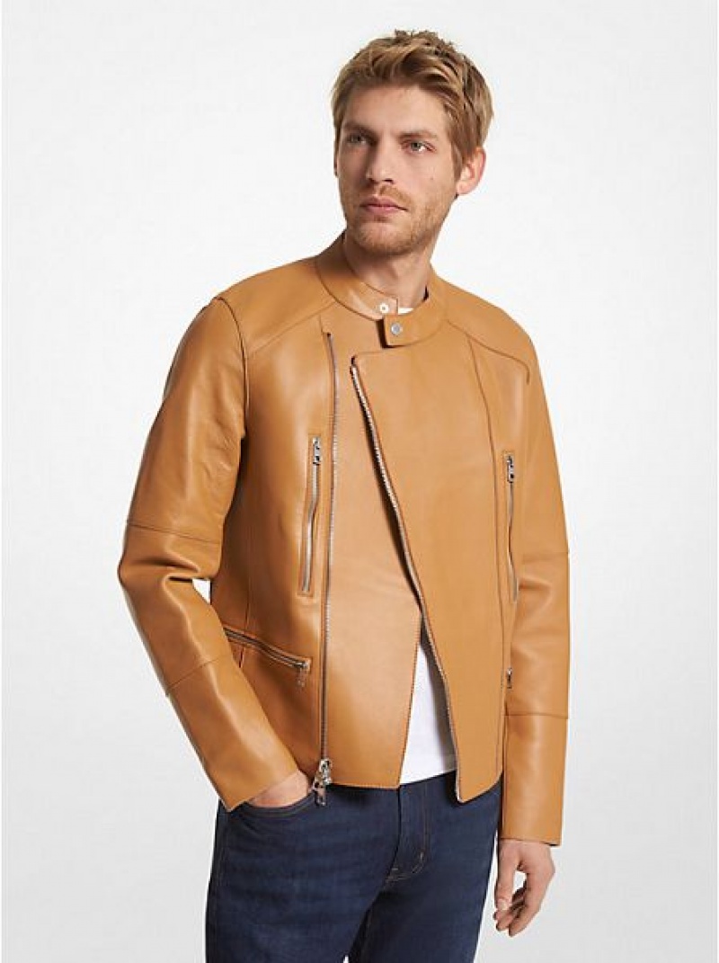 Michael Kors Nappa Leder Moto Jacke Herren Braun | 062739-ACH