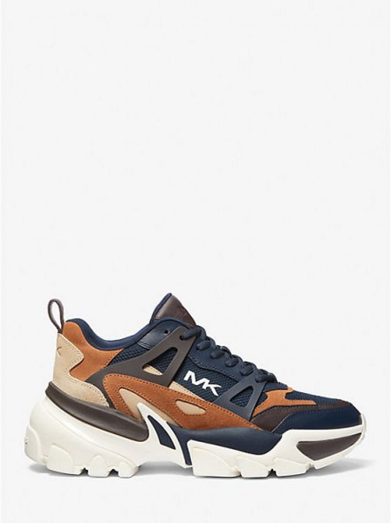 Michael Kors Nick Wildleder And Mesh Sneakers Herren Navy Mehrfarbig | 480627-RFV