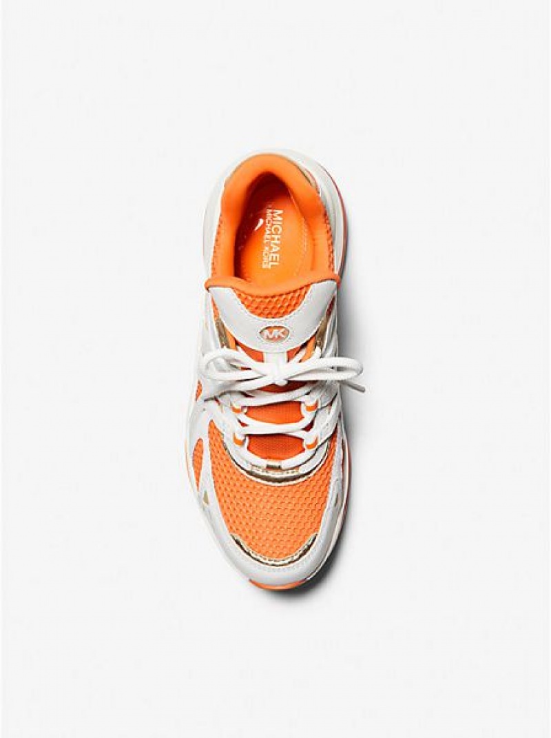 Michael Kors Olympia Sport Extreme Leder And Mesh Sneakers Damen Weiß Orange | 051867-QIK