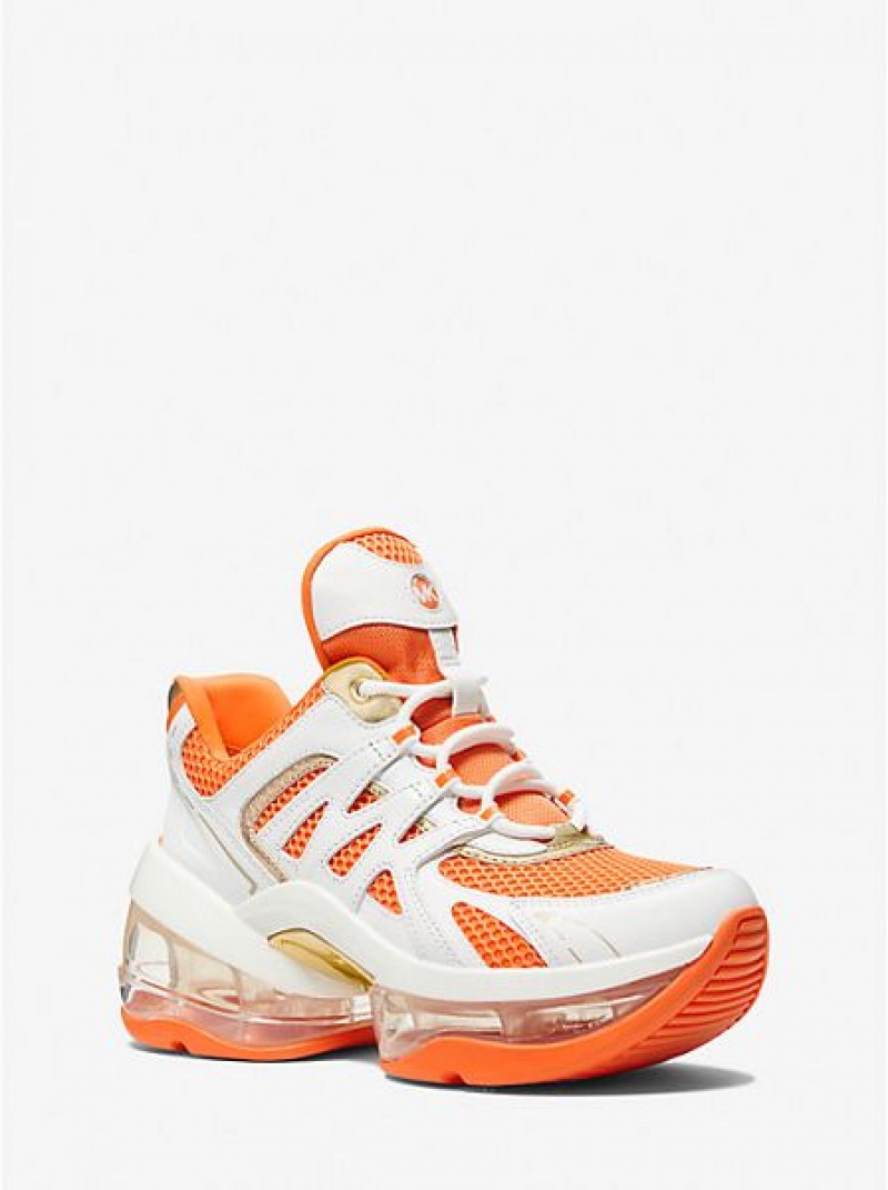 Michael Kors Olympia Sport Extreme Leder And Mesh Sneakers Damen Weiß Orange | 051867-QIK