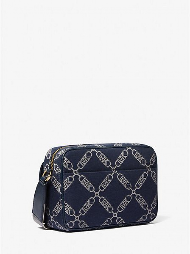 Michael Kors Parker Medium Empire Logo Jacquard crossbody taschen Damen Navy Mehrfarbig | 598614-GRA