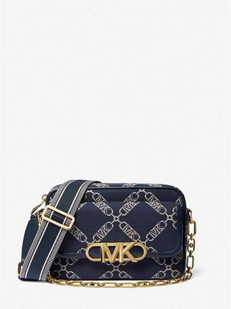 Michael Kors Parker Medium Empire Logo Jacquard crossbody taschen Damen Navy Mehrfarbig | 598614-GRA