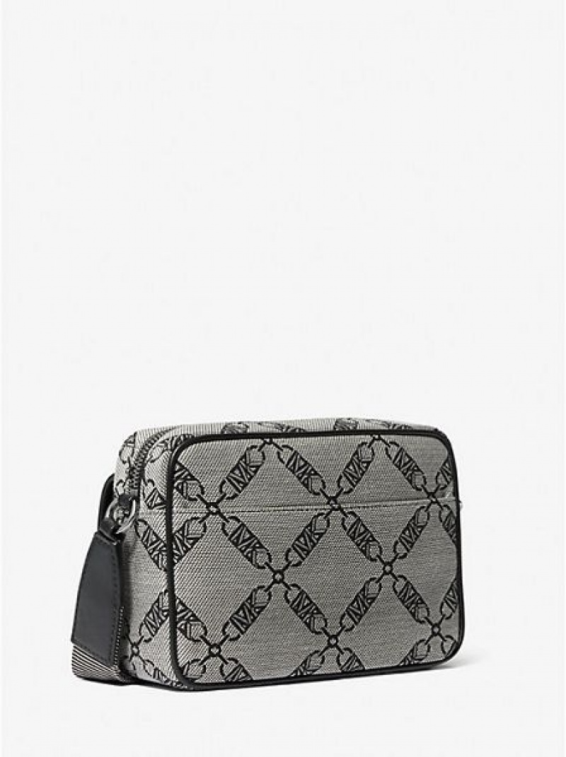 Michael Kors Parker Medium Empire Logo Jacquard crossbody taschen Damen Beige Schwarz | 291837-PMB