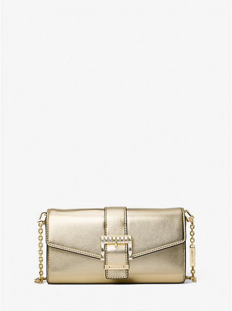 Michael Kors Penelope Medium Metallic Faux Leder Unterarmtasche-Taschen Damen Gold | 137286-TLC