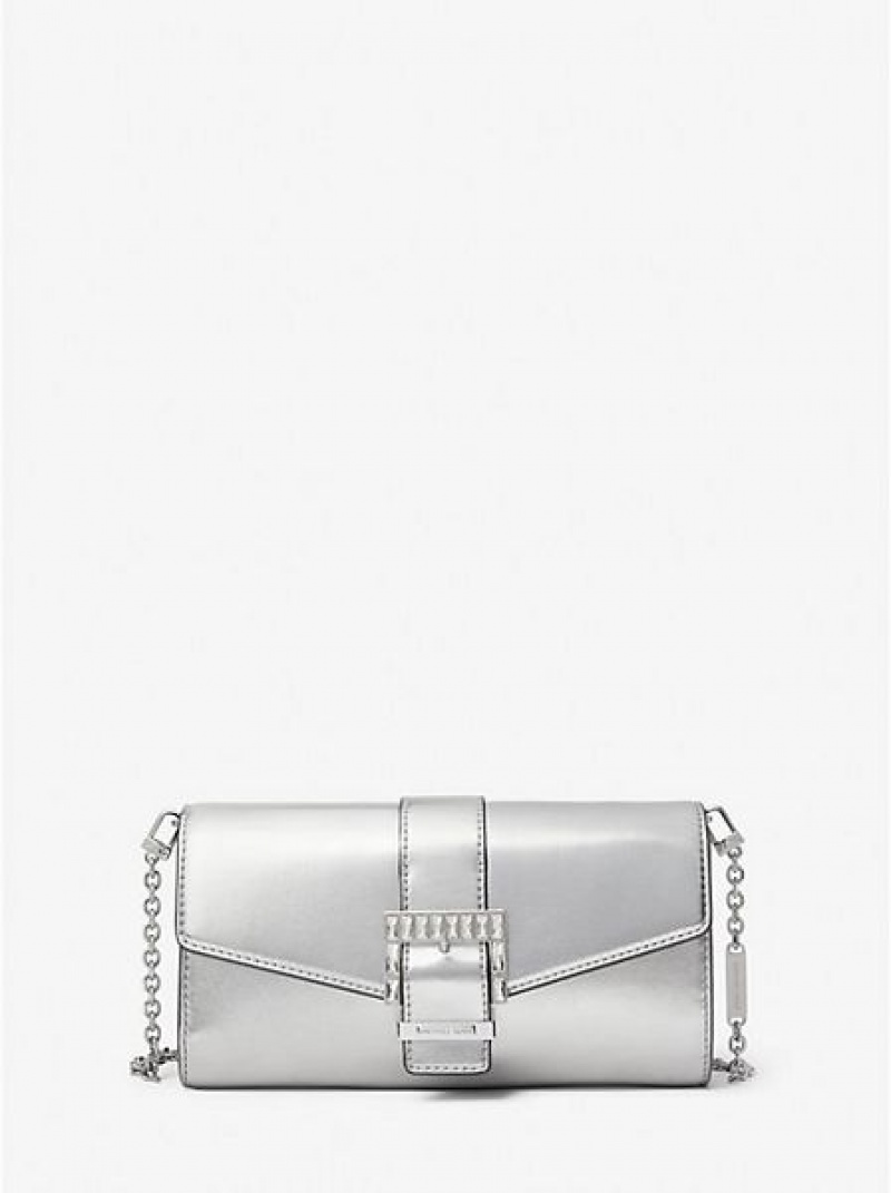 Michael Kors Penelope Medium Metallic Faux Leder Unterarmtasche-Taschen Damen Silber | 679285-VQK