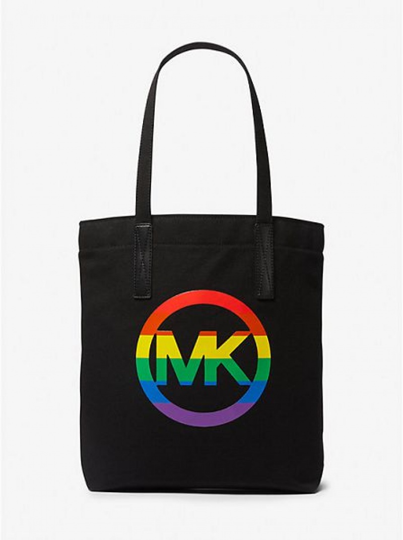 Michael Kors Pride Rainbow Logo Baumwoll Tragetaschen Damen Schwarz | 842917-JUH