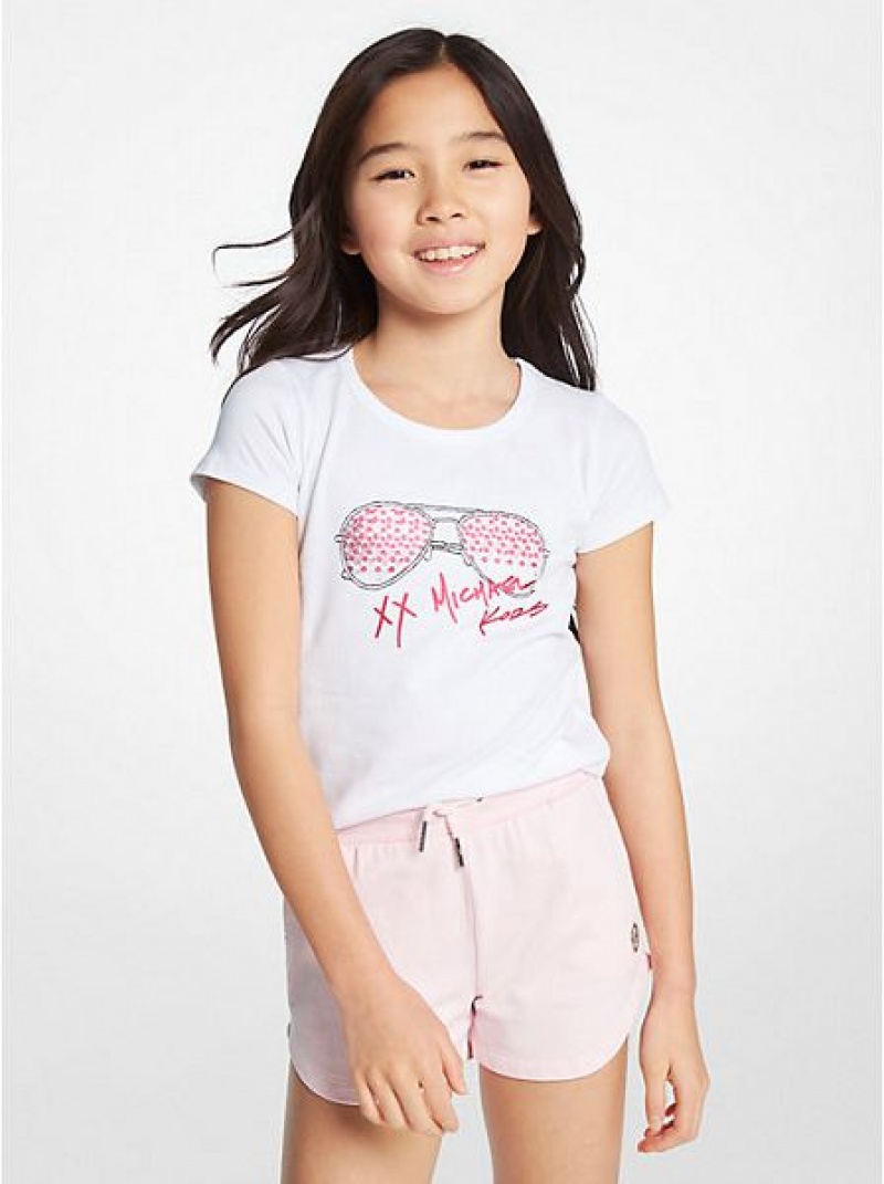 Michael Kors Printed Stretch Baumwoll T-shirts Kinder Weiß | 980361-DAY