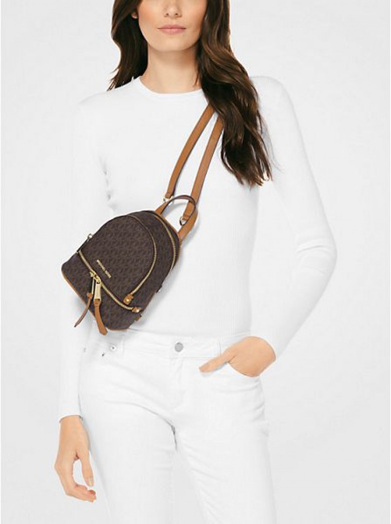 Michael Kors Rhea Mini Logo Rucksack Damen Braun | 567201-HYU