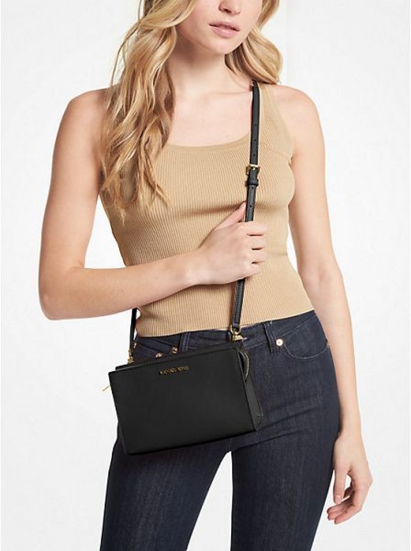 Michael Kors Sheila Small Faux Saffiano Leder crossbody taschen Damen Schwarz | 637249-DHE