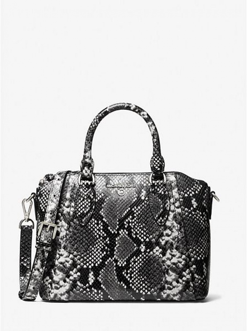 Michael Kors Sienna Medium Python Embossed Leder Schulranzen Damen Schwarz Weiß | 730618-CQH