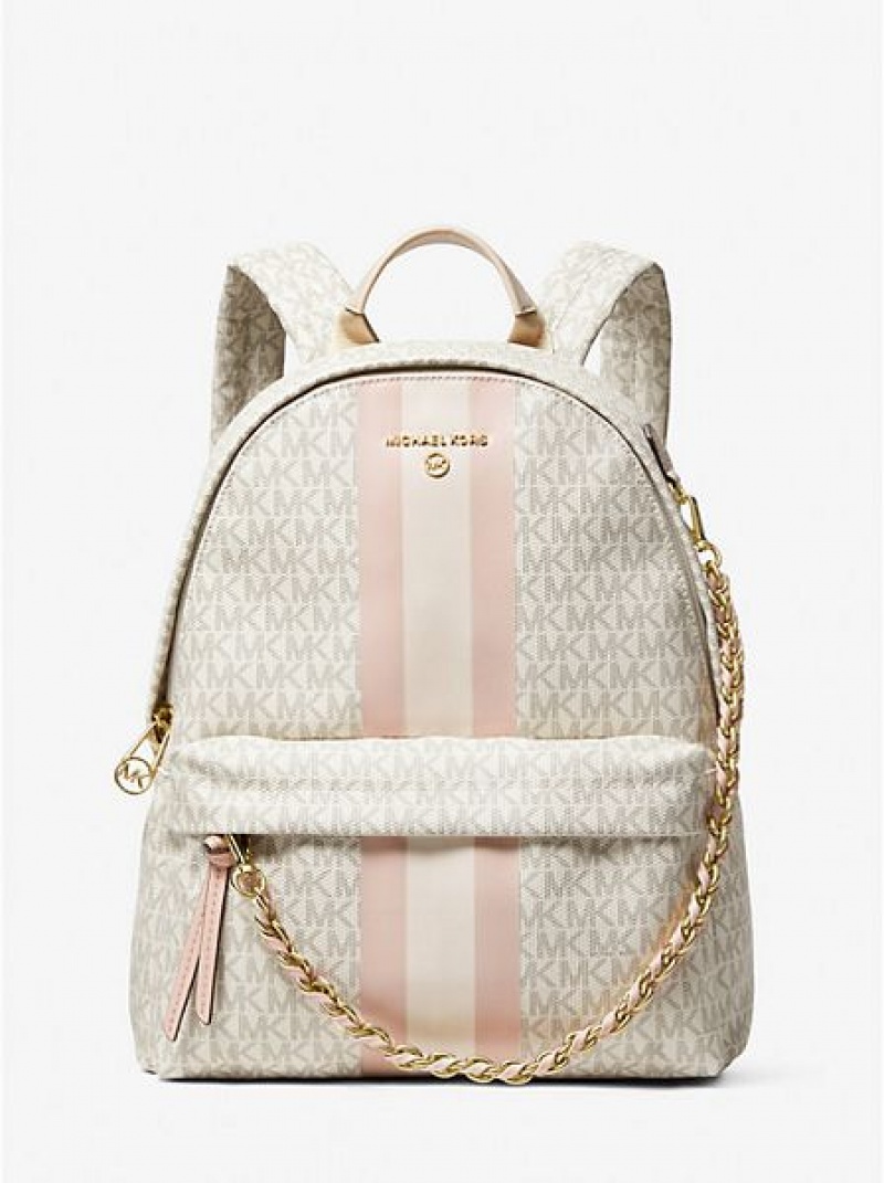 Michael Kors Slater Medium Logo Stripe Rucksack Damen Hellgelb Rosa | 897541-SDG