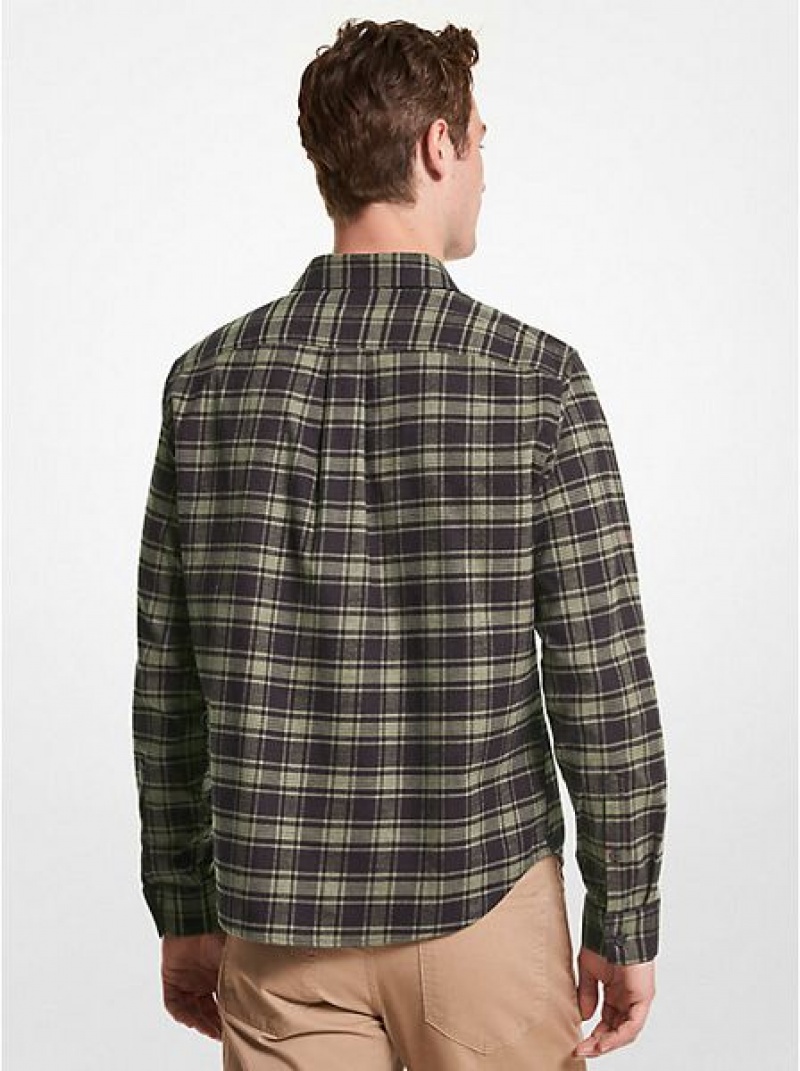 Michael Kors Slim-fit Plaid Baumwoll Flannel Hemd Herren Olivgrün | 780591-XHV