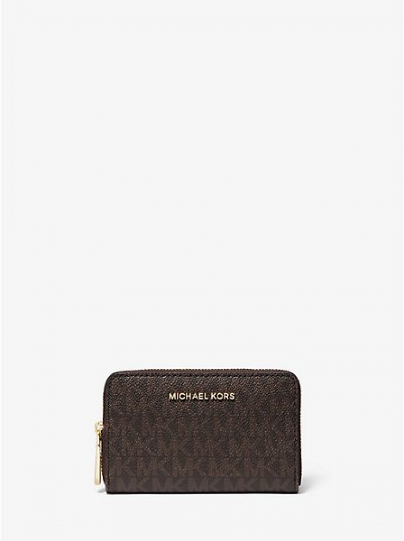 Michael Kors Small Logo And Leder Geldbörse Damen Braun | 264397-SMV