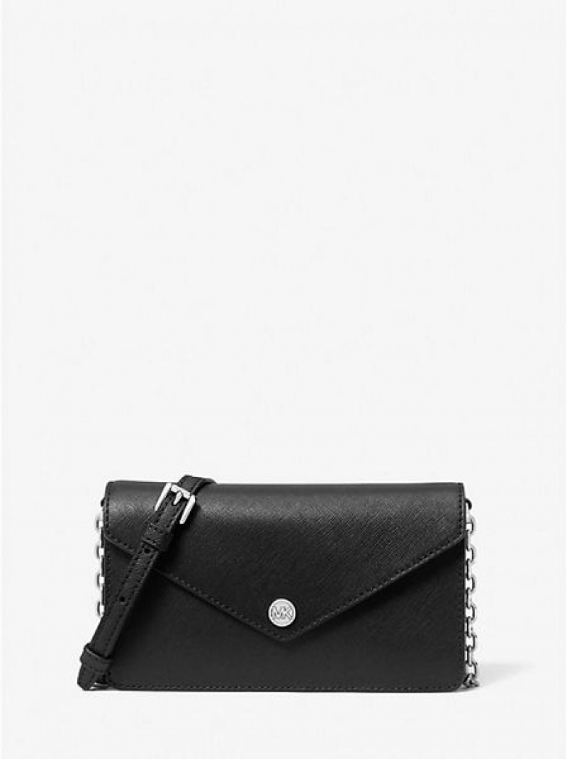 Michael Kors Small Saffiano Leder Envelope crossbody taschen Damen Schwarz | 834196-KWM