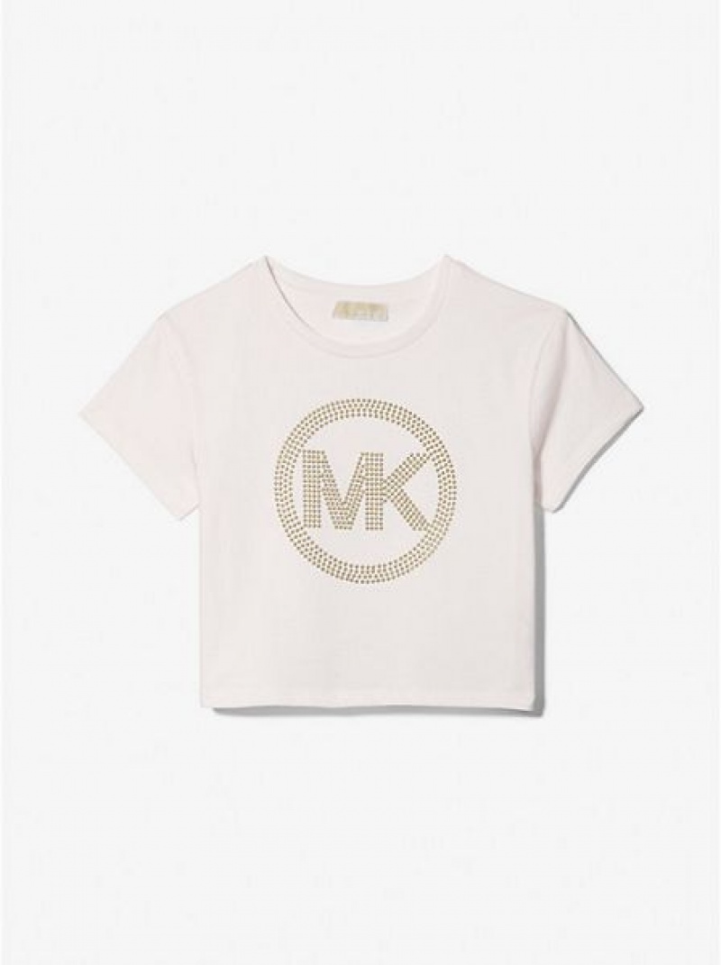 Michael Kors Studded Logo Baumwoll T-shirts Kinder Weiß | 869437-LBY