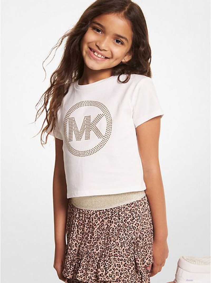 Michael Kors Studded Logo Baumwoll T-shirts Kinder Weiß | 869437-LBY