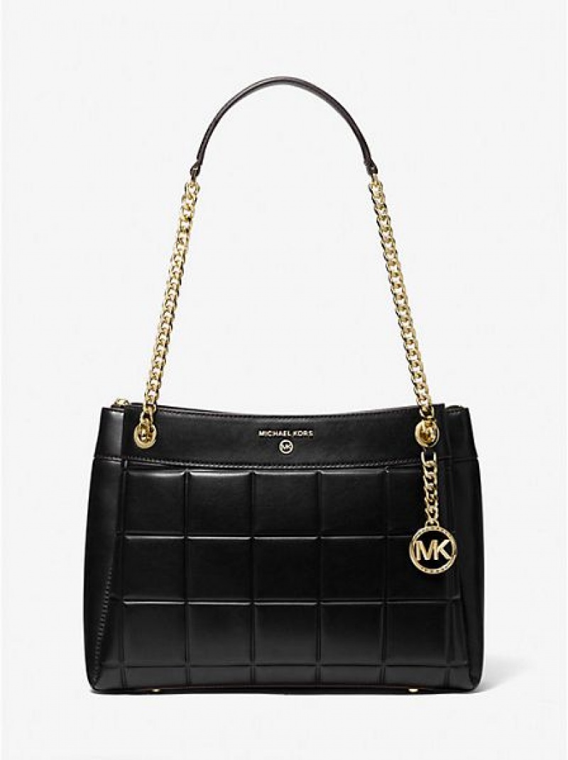 Michael Kors Susan Medium Gesteppt Leder Schultertaschen Damen Schwarz | 289601-TAC