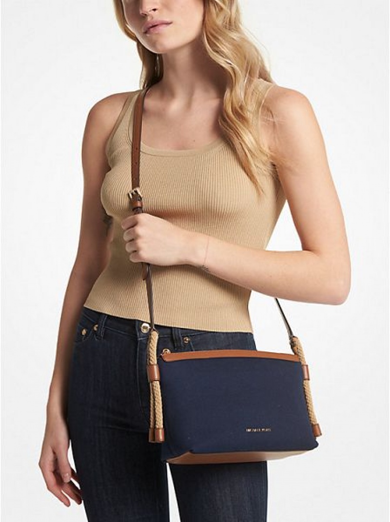 Michael Kors Talia Medium Baumwoll Canvas crossbody taschen Damen Navy Mehrfarbig | 812675-WOR