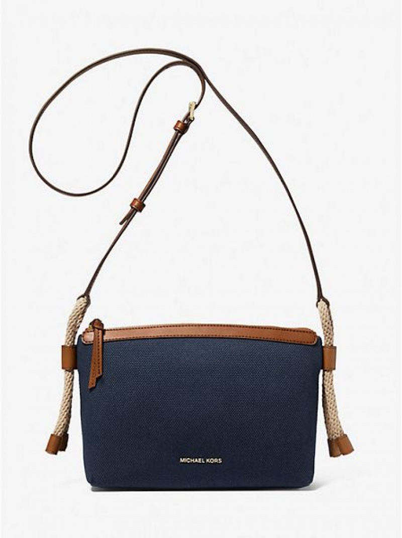 Michael Kors Talia Medium Baumwoll Canvas crossbody taschen Damen Navy Mehrfarbig | 812675-WOR