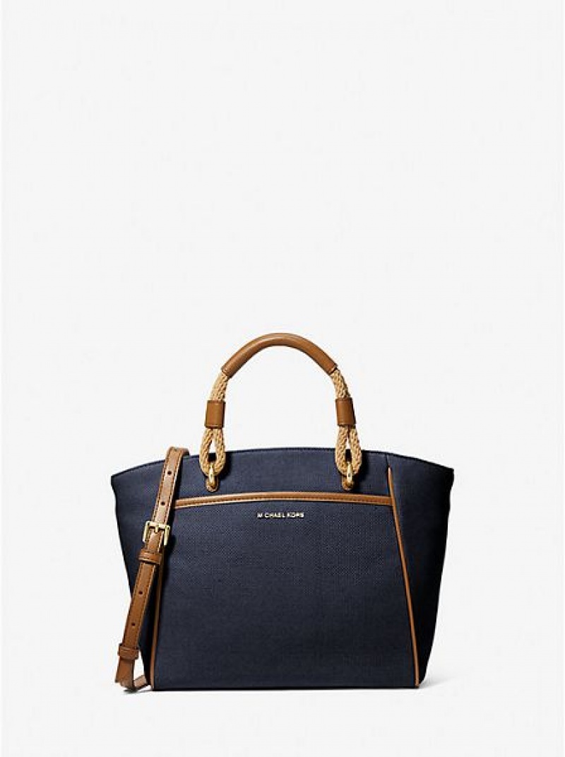 Michael Kors Talia Small Baumwoll Canvas Tragetaschen Damen Navy Mehrfarbig | 607834-RKB