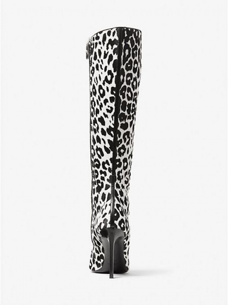 Michael Kors Tatjana Leopard Print Calf Hair Lederstiefel Damen Schwarz Weiß | 359420-JER