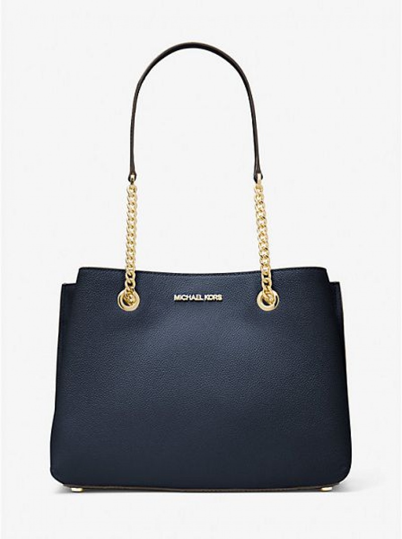 Michael Kors Teagan Large Pebbled Leder Schultertaschen Damen Navy | 609518-OKV