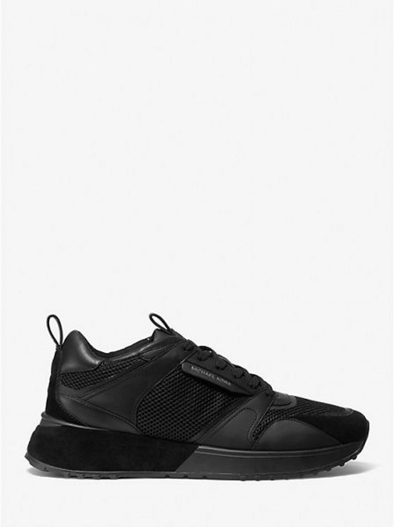 Michael Kors Theo Leder And Mesh Sneakers Herren Schwarz | 145608-SEI