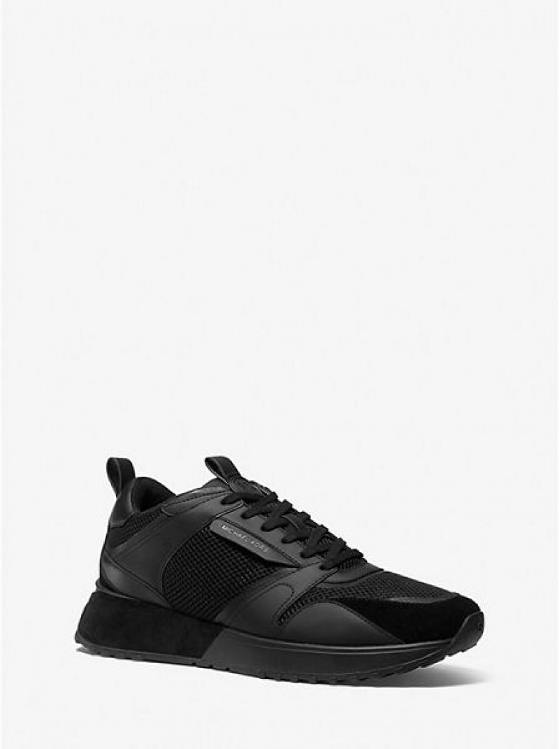 Michael Kors Theo Leder And Mesh Sneakers Herren Schwarz | 145608-SEI