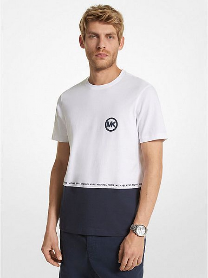 Michael Kors Two-tone Logo Baumwoll T-shirts Herren Navy | 423980-RHL